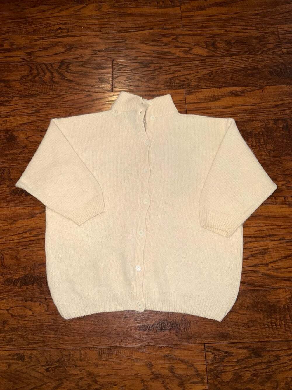 Vintage Mohair Blend Cardigan Cream Chunky Knit Sweater